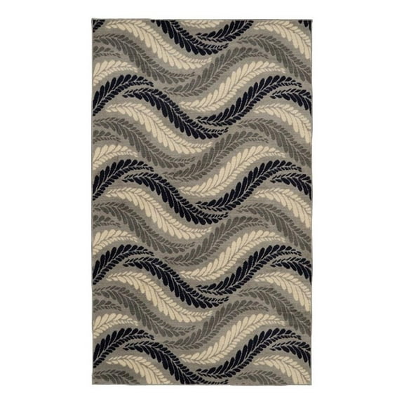 Linon Capri Bridger Polypropylene 6'5"x9'3" Rug in Bone and Blue
