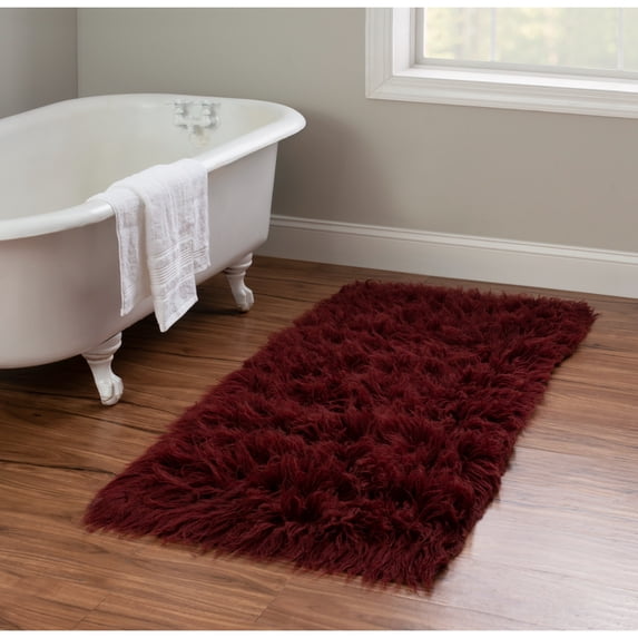 Contemporary Home Living 2.5' x 4.25' Handwoven Shag Wool Rectangular Area Throw Rug - Burgundy Red