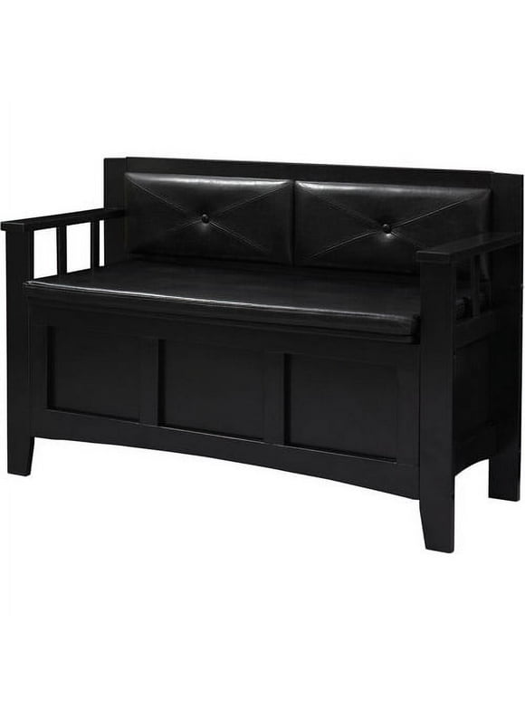 Linon Carlton Padded Bench, Black, 17.25 inch Seat Height