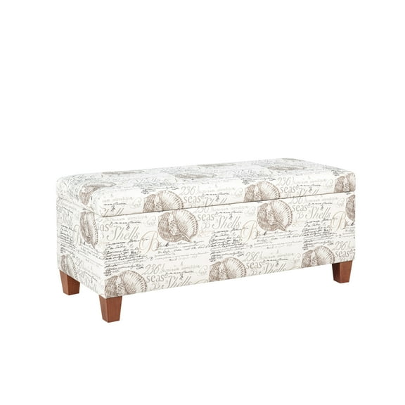 Linon Carmen Upholstered Storage Ottoman, Beige Ocean Seashell
