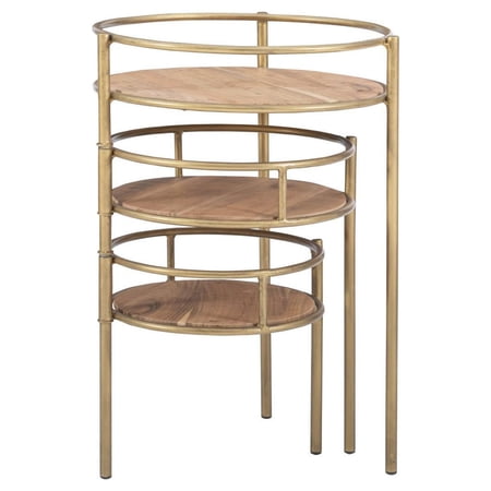 Linon Carter Metal and Wood Three Tiered Plant Stand in Gold