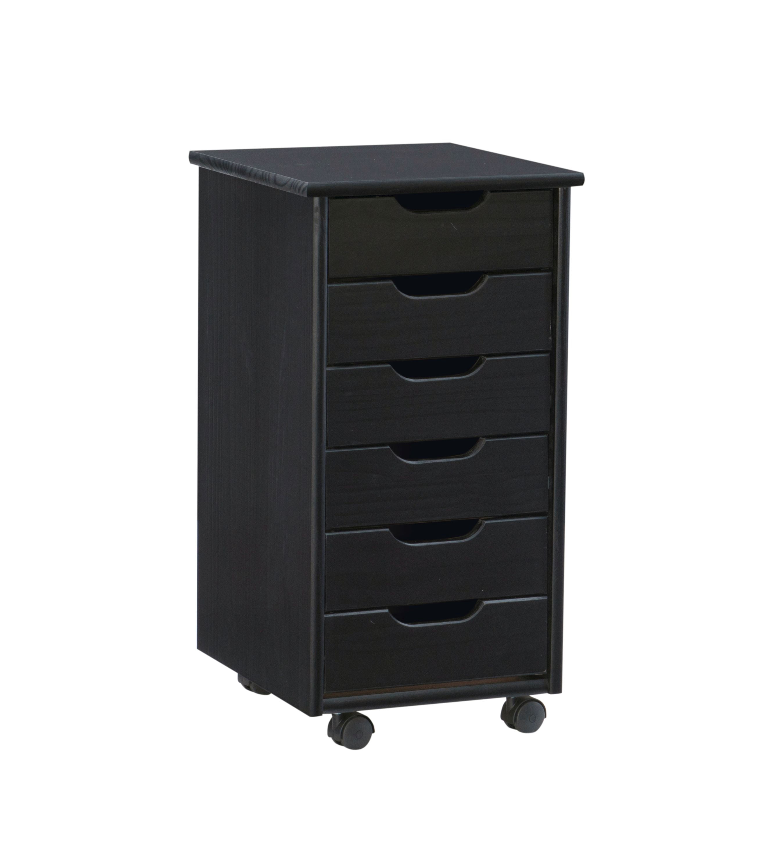 Linon Cary 6-Drawer Rolling Storage Cart, Black