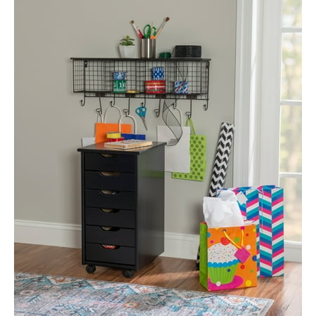 Linon Cary 6-Drawer Rolling Storage Cart, Black