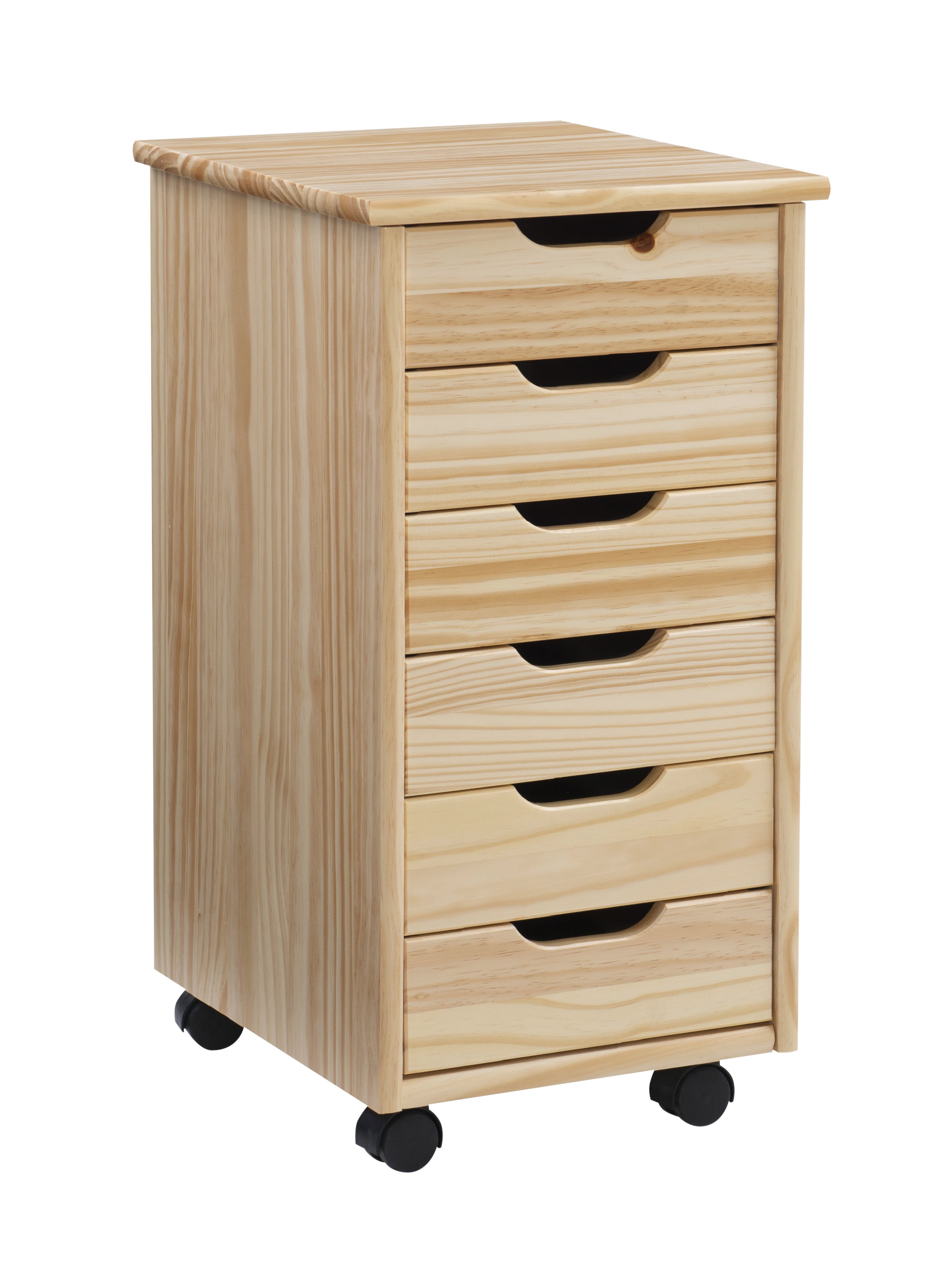 Linon Cary 6-Drawer Rolling Storage Utility Cart, Natural