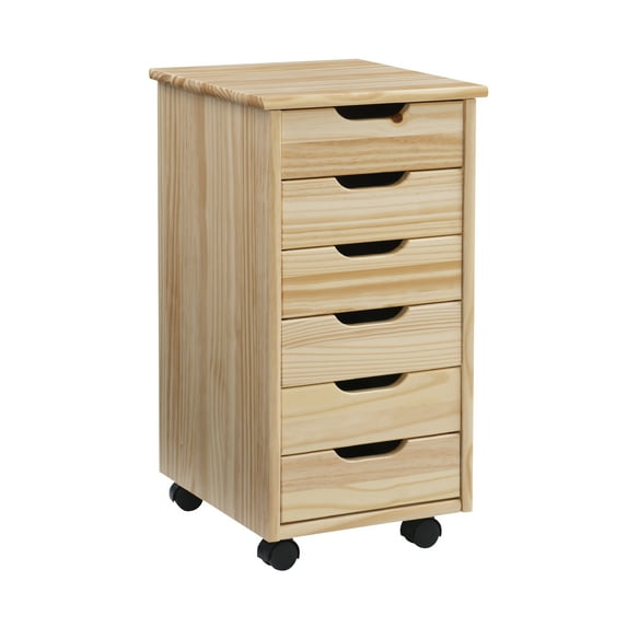 Linon Cary 6-Drawer Rolling Storage Utility Cart, Natural