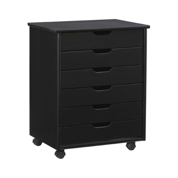 Linon Cary 6-Drawer Wide Rolling Storage Cart, Black