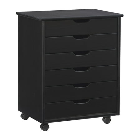 Linon Cary 6-Drawer Wide Rolling Storage Cart, Black