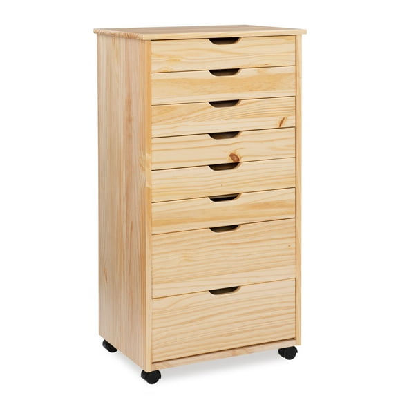 Linon Cary 8-Drawer Rolling Storage Cart, Natural
