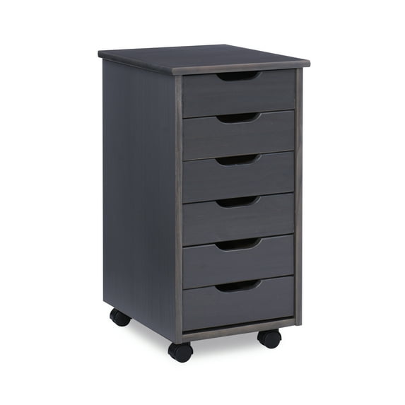 Linon Cary Six Drawer Rolling Storage Cart, Gray Finish