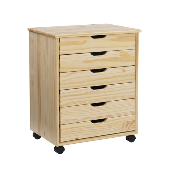 Linon Cary Six Drawer Wide Roll Cart, Multiple Finishes