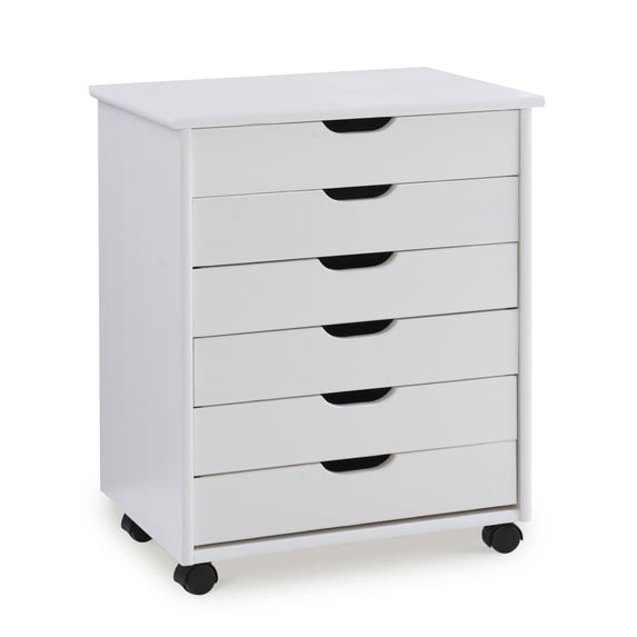 Linon Cary Six Drawer Wide Rolling Cart, Includes 1 Cart, White