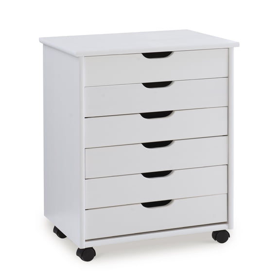 Linon Cary Six Drawer Wide Rolling Cart, Includes 1 Cart, White