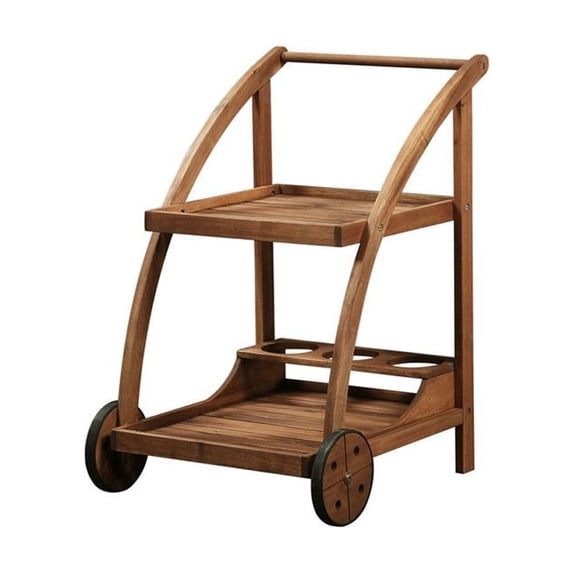 Linon Catalan 2-Tier Rolling Trolley, Acorn Brown Finish