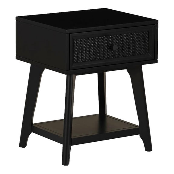 Linon Catlett Cane Side Table Nightstand in Black