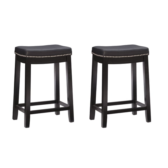 Linon Cessford 26.5" Backless Counter Stool, Black with Black Faux Leather, Includes 2 Stools