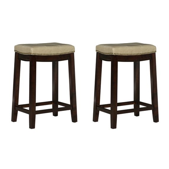 Linon Cessford 26" Backless Indoor Counter Stool, Dark Brown with Beige Faux Leather, Includes 2 Stools