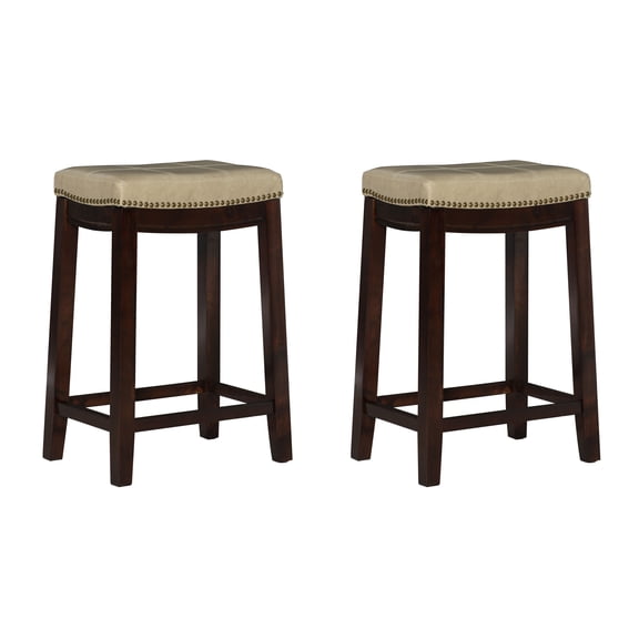 Linon Cessford 26" Backless Indoor Counter Stool, Dark Brown with Beige Faux Leather, Includes 2 Stools