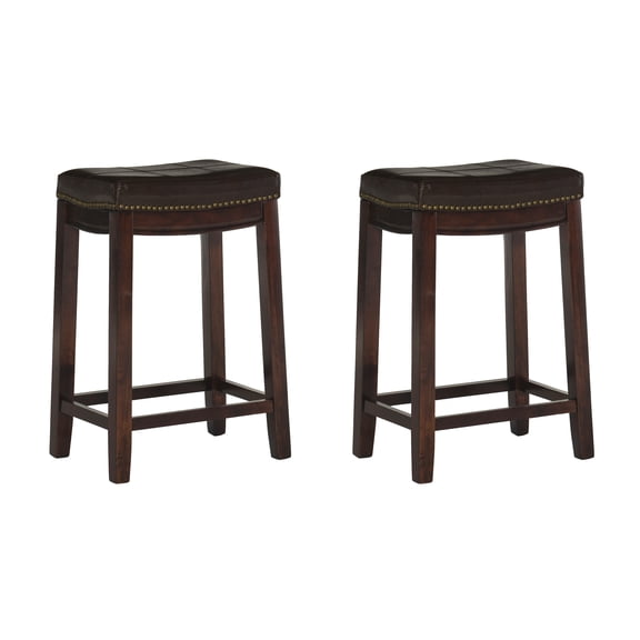 Linon Cessford 26.5" Backless Counter Stool, Dark Brown with Brown Faux Leather, Includes 2 Stools