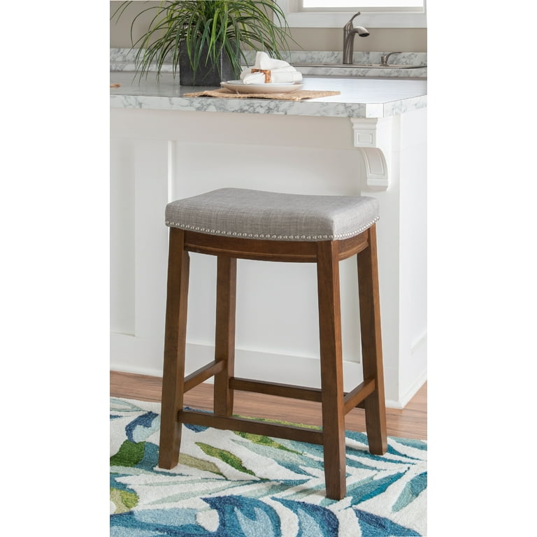Linon Cessford 26 Backless Indoor Counter Stool Rustic Brown with Gray Linen Fabric Includes 1 Stool Walmart