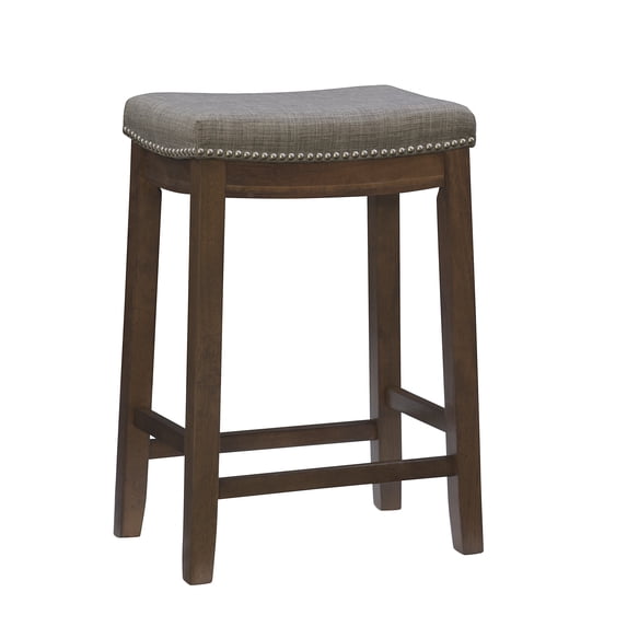 Linon Cessford 26" Backless Indoor Counter Stool, Rustic Brown with Gray Linen Fabric, Includes 1 Stool