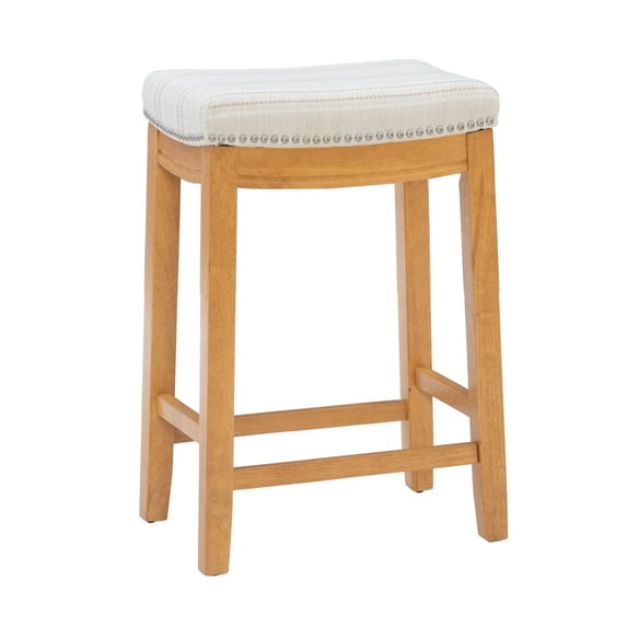 Linon Cessford 26" Backless Indoor Wood Counter Stool, Rustic Brown/Linen Woven, 1 Stool