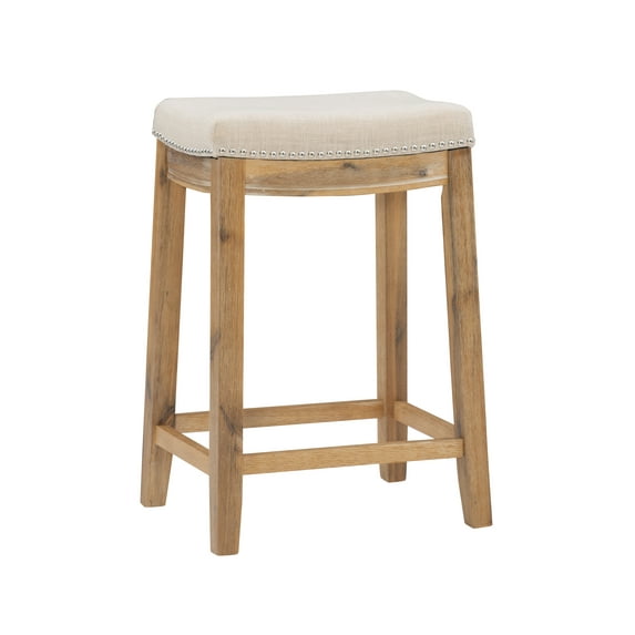Linon Cessford 26" Backless Indoor Wood Counter Stool, Rustic Brown/Natural Woven, 1 Stool