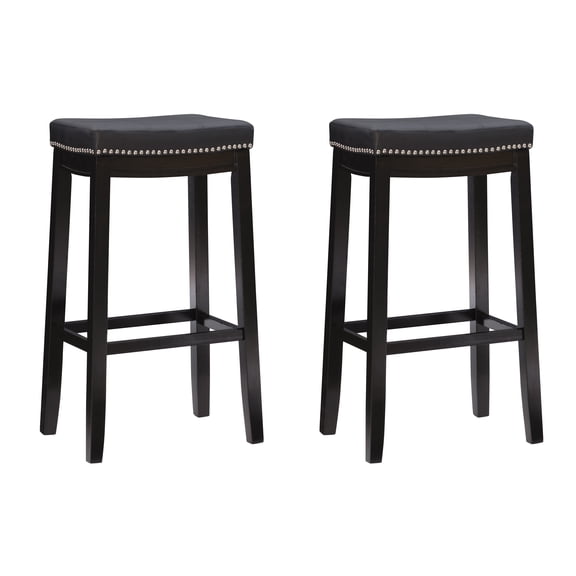 Linon Cessford 32.25" Backless Bar Stool, Black with Black Faux Leather, Includes 2 Stools