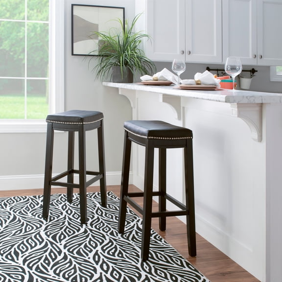 Linon Cessford 32.25" Backless Bar Stool, Black with Black Faux Leather, Includes 2 Stools