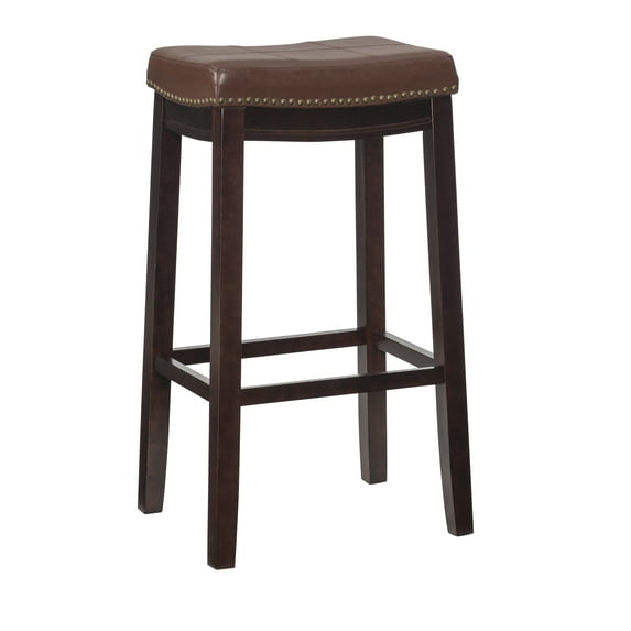 Linon Cessford 32" Backless Indoor Bar Stool, Dark Brown with Cognac Faux Leather, Includes 1 Stool