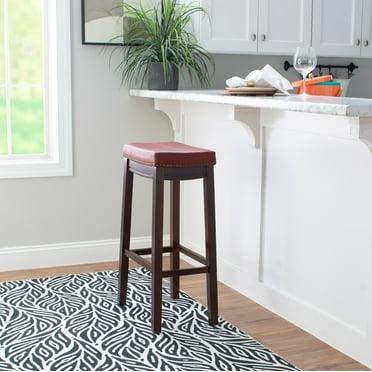 Linon Cessford 32" Backless Indoor Bar Stool, Dark Brown with Red Faux Leather, Includes 1 Stool