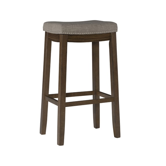 Linon Cessford 32" Backless Indoor Bar Stool, Rustic Brown with Gray Linen Fabric, Includes 1 Stool