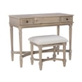 thumbnail image 1 of Linon Chelsea 2-Piece Vanity Set, Includes Vanity with Flip-Top Mirror, and Bench, Gray Wash Finish with Beige Fabric, 1 of 19