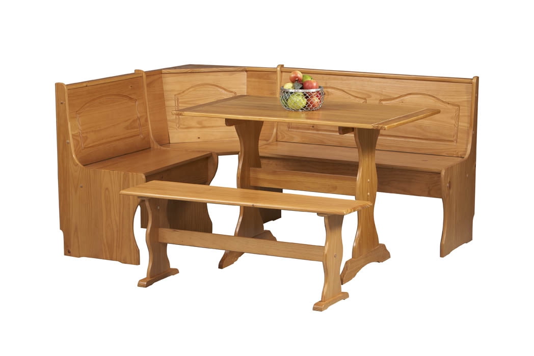 Linon Chelsea Wood Corner Dining Breakfast Nook with Table and Storage Seats 5 6 Natural Finish