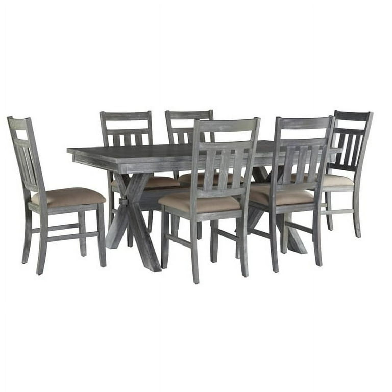 Powell Chester Rustic Wood Farmhouse 7 Piece Dining Set Grey
