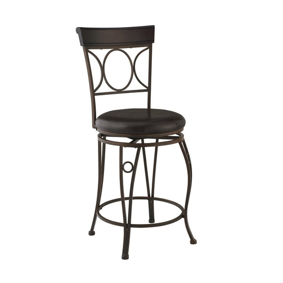 Linon Circles 24" Indoor Metal Swivel Counter Stool, Distressed Bronze/Dark Brown Faux Leather