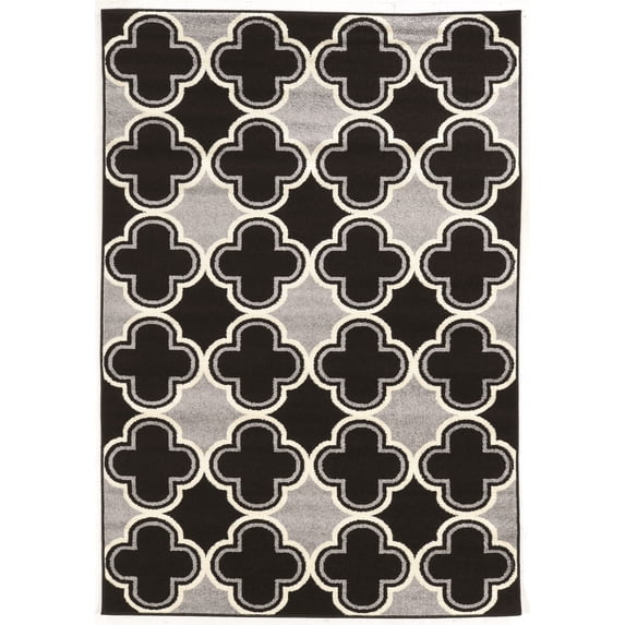 Claremont Quatrefoil Black/Grey Rug, Multiple Sizes