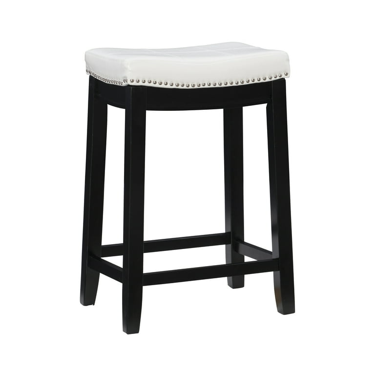 Linon Claridge Backless Counter Stool White Faux Leather Wood Frame in Black