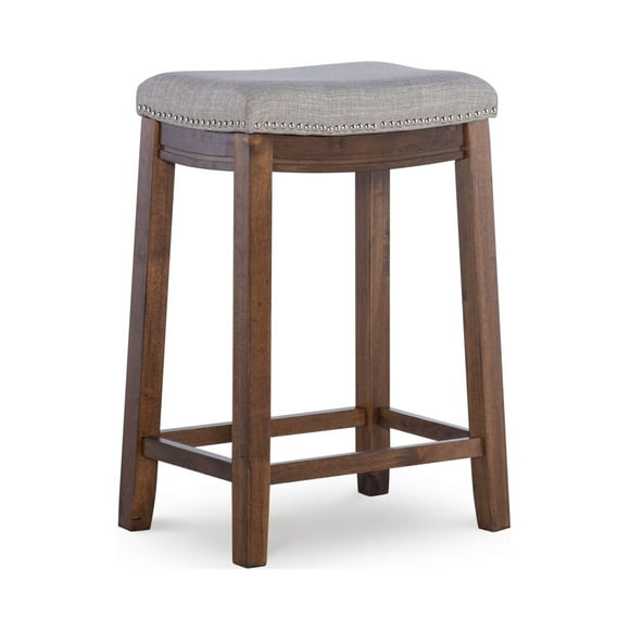 Linon Claridge 26" Backless Indoor Counter Stool, Rustic Brown with Gray Linen Fabric, Includes 1 Stool