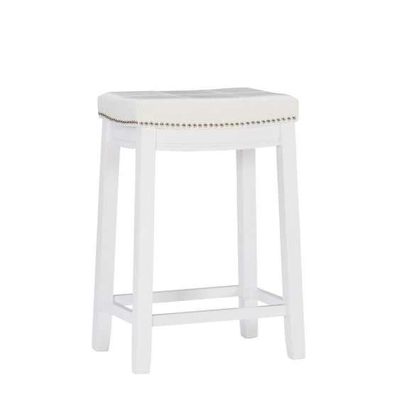 Linon Claridge 26" Backless Indoor Wood Counter Stool, White/White Faux Leather, 1 Stool