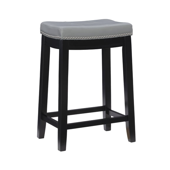 Linon Claridge Backless Wood Counter Stool, 26.5" Seat Height, Black Finish with Gray Faux Leather Fabric