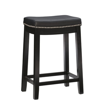 Linon Claridge Backless Counter Stool Nailhead Trim Faux Leather in Black Wood price history and forecast - Linon 55815BLK01U