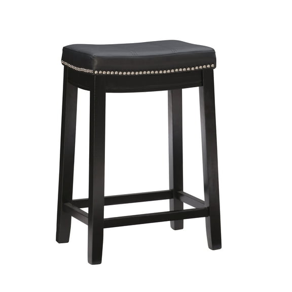 Linon Claridge 26" Backless Jet Black Counter Stool with Faux Leather seat