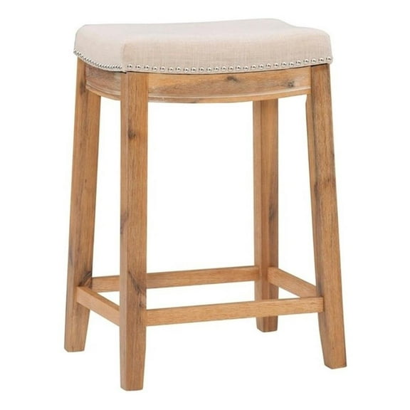 Linon Claridge 26" Counter Stool Natural Padded Seat Wood Frame in Rustic Brown