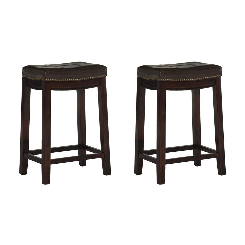 Boho Charm Brown Eco Leather & Wood Counter Stool Pair