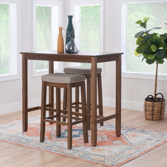 Contemporary Home Living 3-Piece Bar Table and Stool Set- 47.25" - Brown and Gray