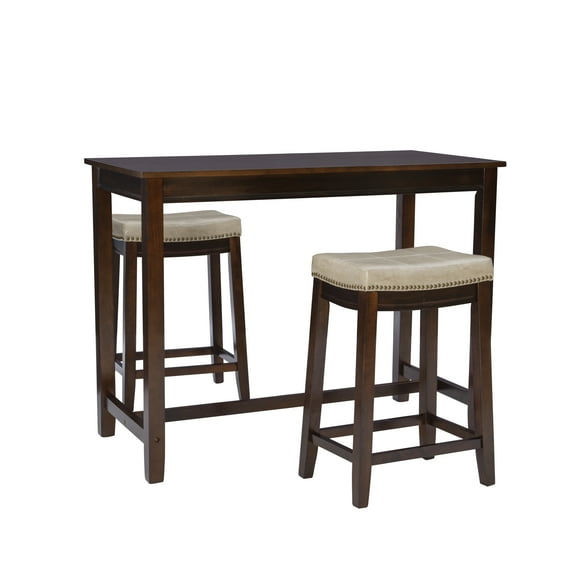 Linon Claridge 3-Piece Counter Height Tavern Set, Brown with Beige Faux Leather