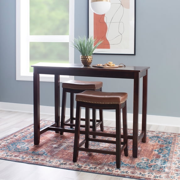 Linon Claridge 3-Piece Counter Height Tavern Set, Brown with Cognac Faux Leather