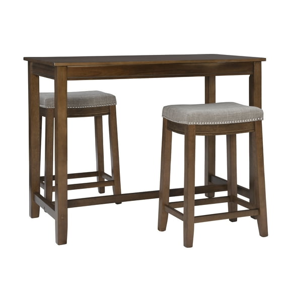 Linon Claridge 3-Piece Counter Height Tavern Set, Rustic Brown with Gray Linen