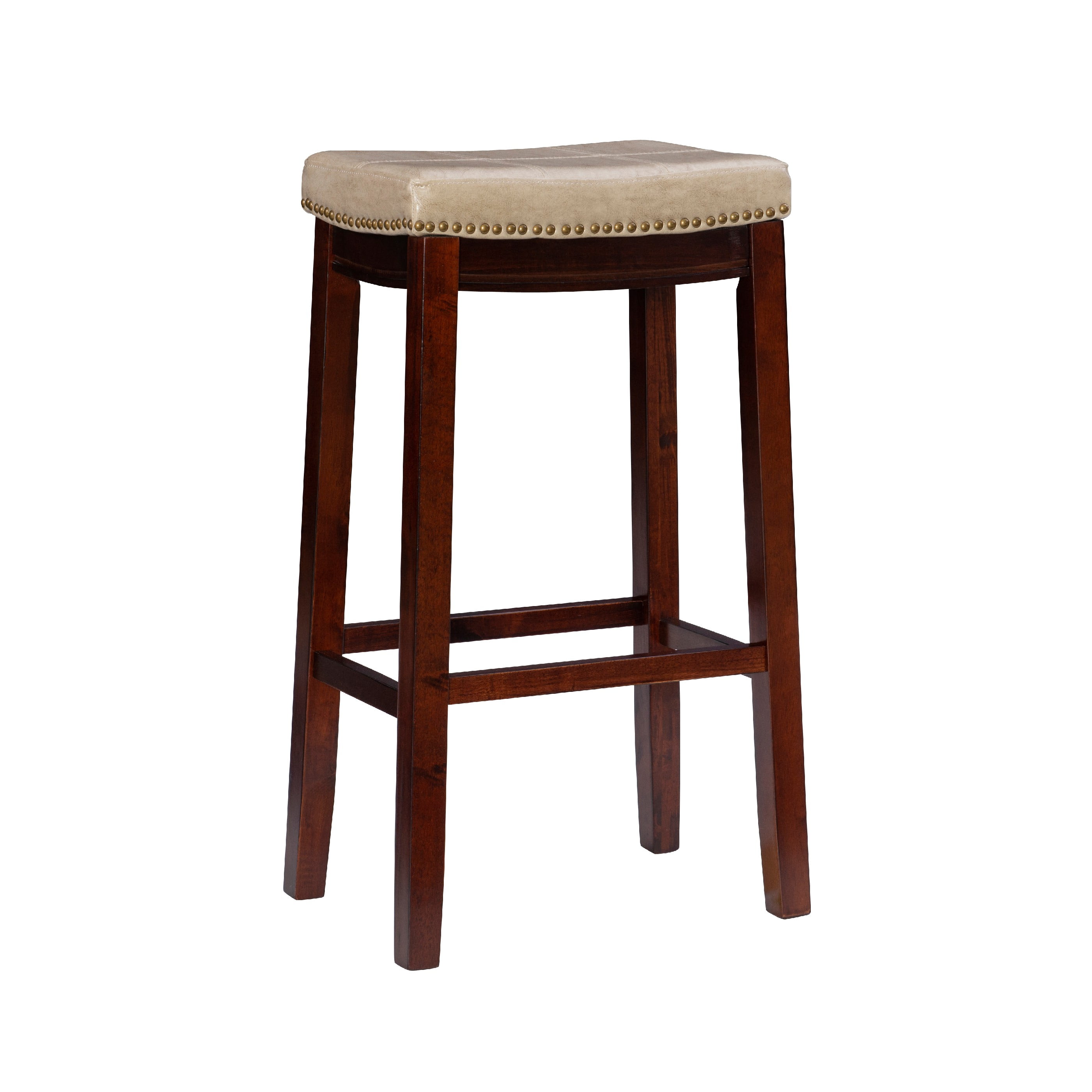 Linon Claridge 32" Backless Bar Stool, Dark Brown with Beige Faux