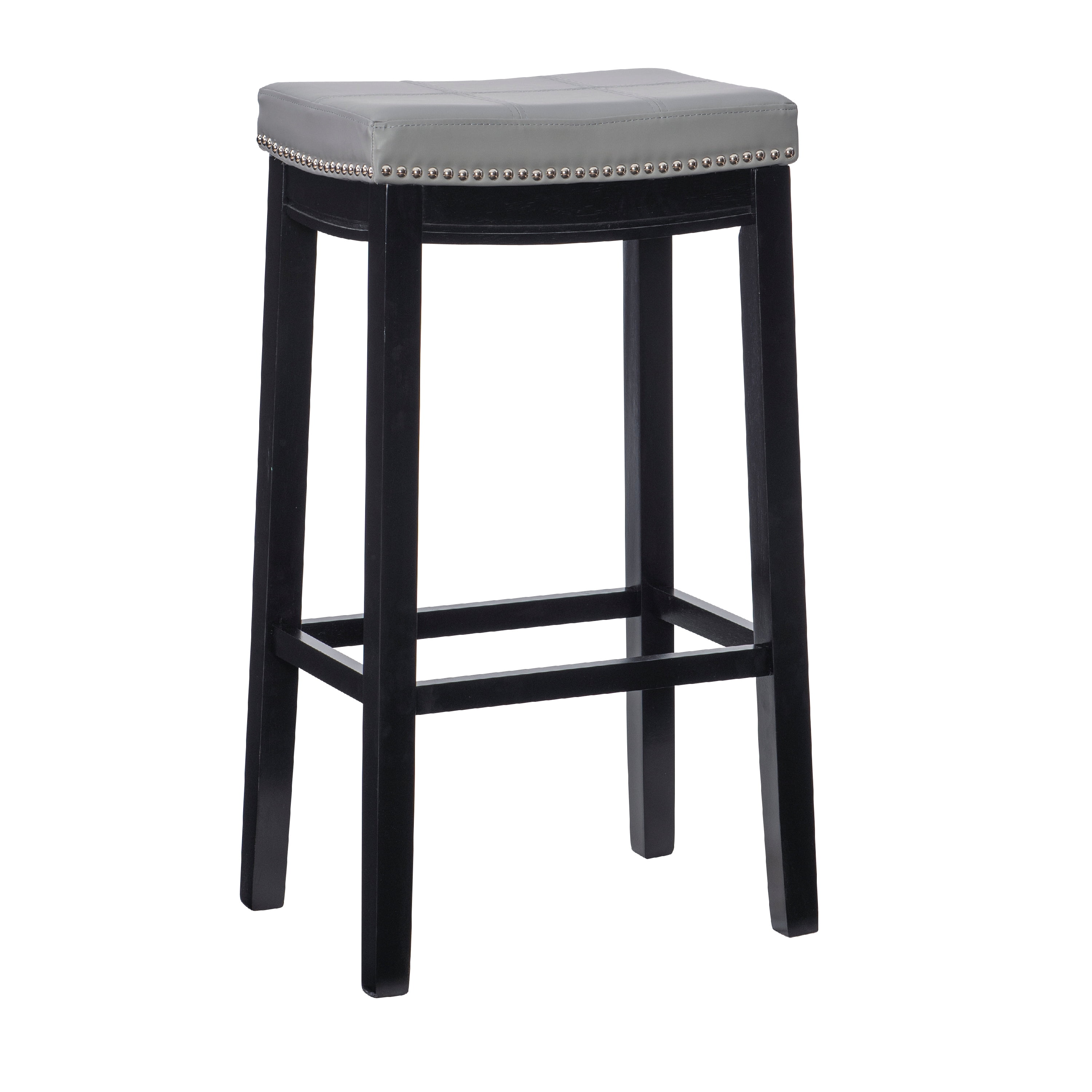 Linon Claridge 32" Backless Indoor Wood Bar Stool, Black/Gray Faux Leather, 1 Stool